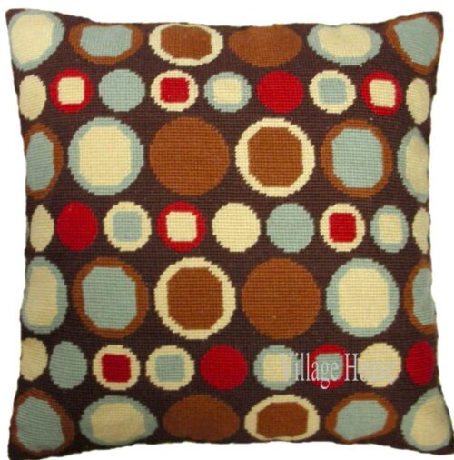 brown geometric design needlepoint pillow