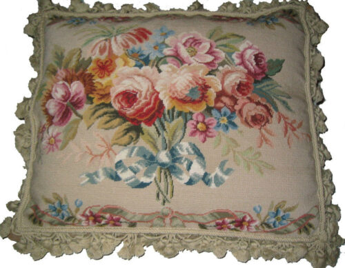 floral needlepoint pillow