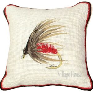 Hackle Fly Fishing Needlepoint Pillow
