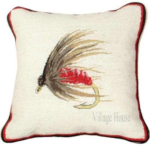 Hackle Fly Fishing Needlepoint Pillow