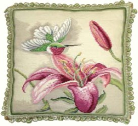 Hummingbird and Lily Needlepoint Pillow
