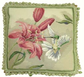 Hummingbird and Lily II Needlepoint Pillow