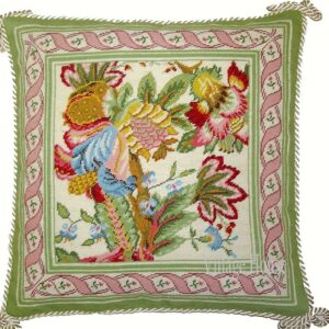 Jacobean Floral in Apple Green and Pink
