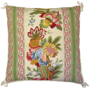 Jacobean Floral in Apple Green Pink with Stripes