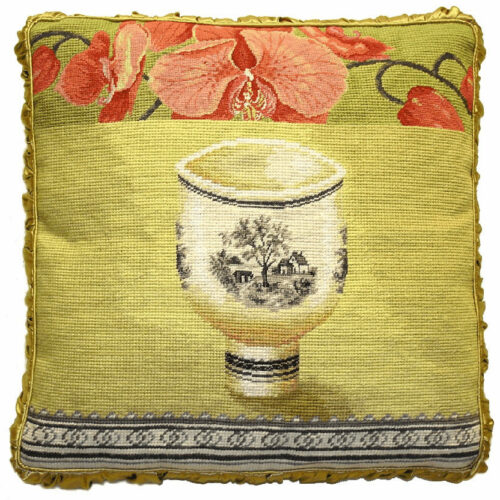 floral needlepoint pillow