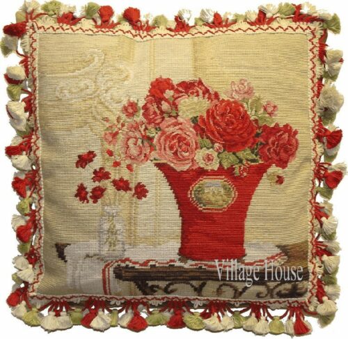 floral needlepoint pillow