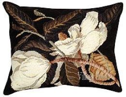 Magnolia Study in Brown Needlepoint Pillow