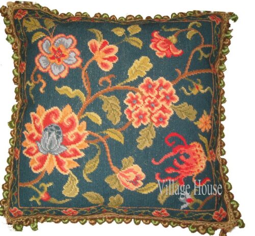 floral needlepoint pillow