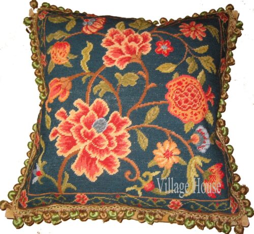 floral needlepoint pillow