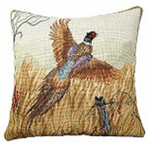 Pheasant in Flight Needlepoint Pillow