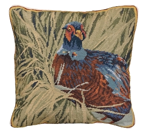 Pheasant in Grasses Needlepoint Pillow