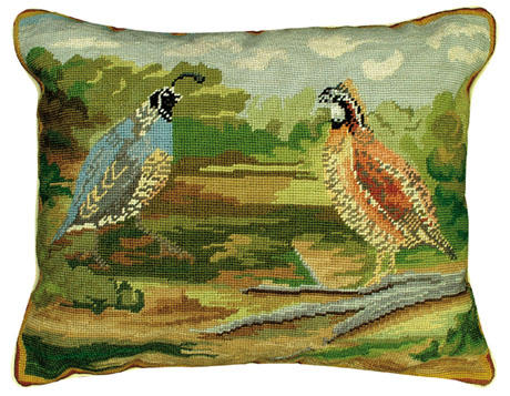 Quails in the Woods Needlepoint Pillow