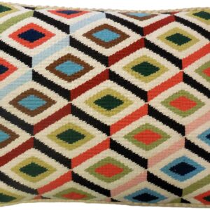 colorful needlepoint geometric pillow