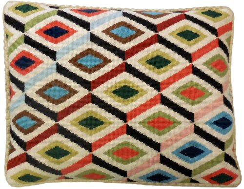 colorful needlepoint geometric pillow