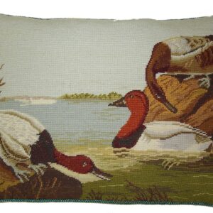 Red Crested Ducks Needlepoint Pillow