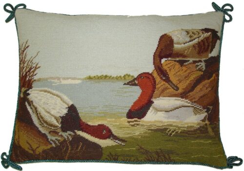 Red Crested Ducks Needlepoint Pillow