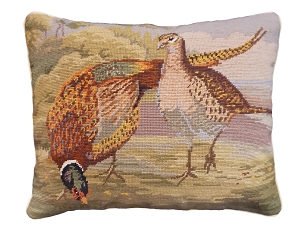 Two Pheasants Needlepoint Pillow