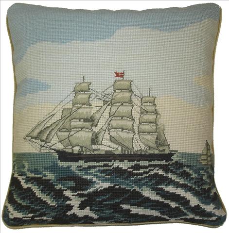 schooner Needlepoint Pillow