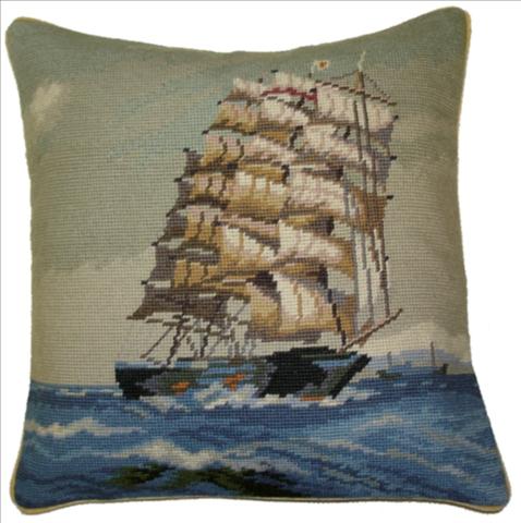 schooner needlepoint pillow