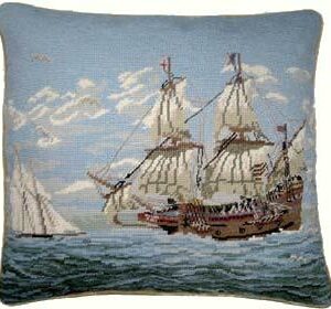 schooner needlepoint pillow