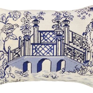 Blue and white accent pillow