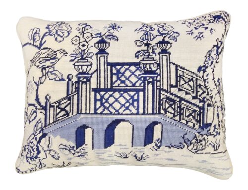 Blue and white accent pillow