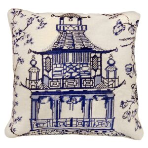 blue and whit4e accent pillow