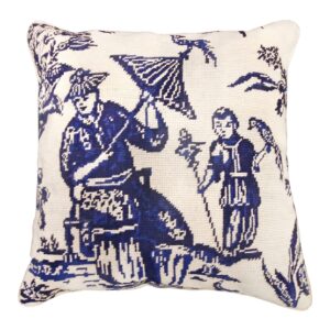 Blue and white accent pillow