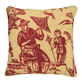 Red Toile Needlepoint Pillow