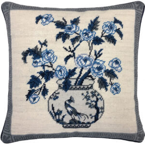 blue and white needlepoin pillow