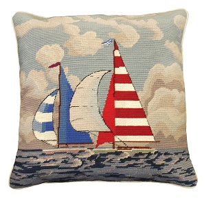sailboat needlepoint pillow