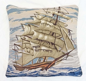 Tall Ship Needlepoint Pillow