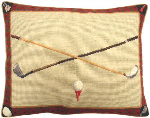 golf clubs and ball pillow