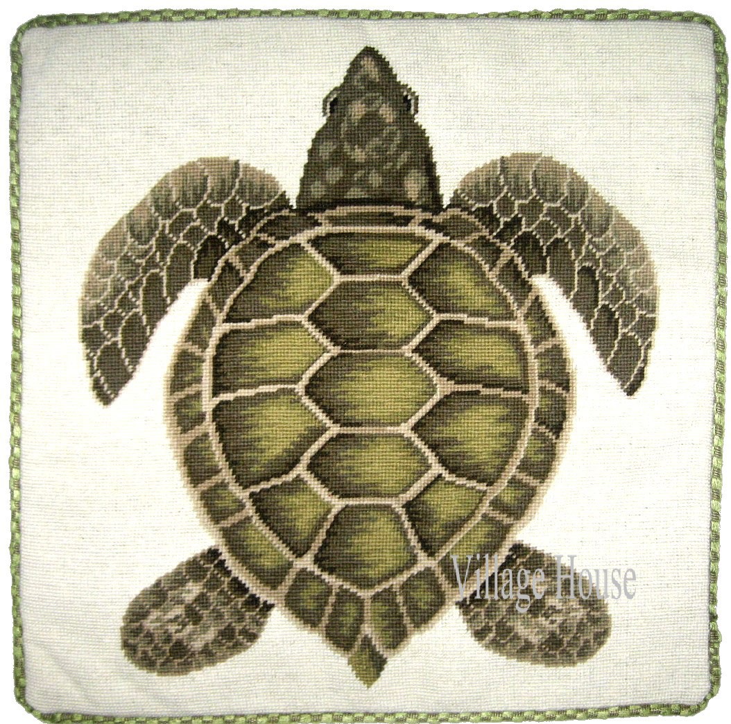 Sea Turtle Needlepoint Pillow