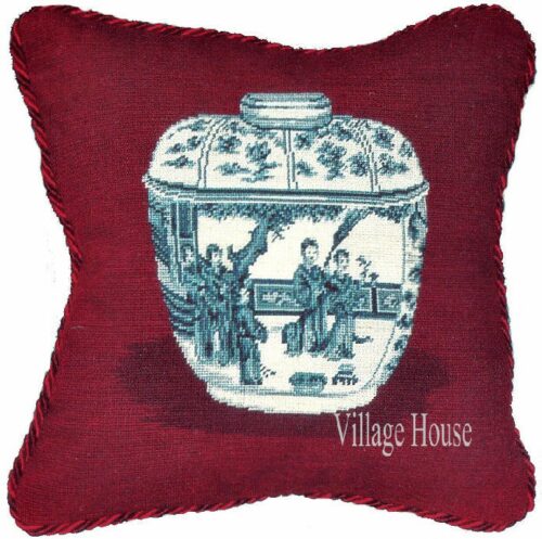 ming jar needlepoint pillow