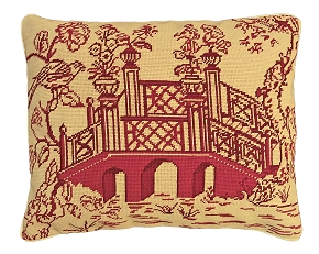 red toile accent pillow