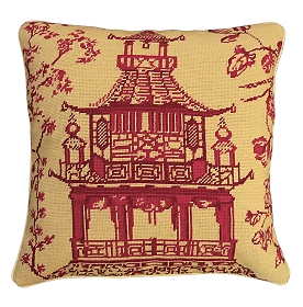 red toile accent pillow