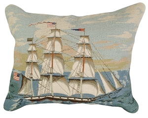 Ship at Full Mast Needlepoint Pillow